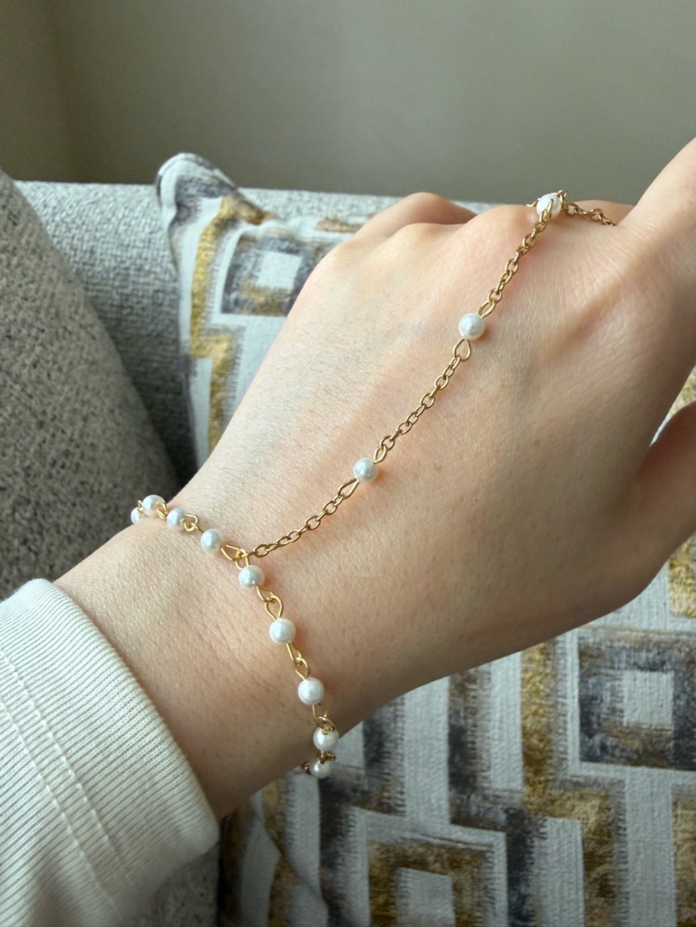 Gold Pearl Chain Hand Bracelet Stainless Steel Waterproof